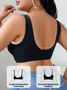 NudeFit 大码女士无缝聚拢提拉文胸，果冻肩带柔软支撑无钢圈文胸，模压罩杯，舒适日常简约文胸 - 黑色 - 查看 3