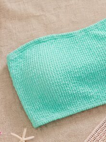Swim Basics Women's Teal Bandeau Top And Bottom Bikini Set Holiday Beach Holiday Summer Sexy - Dusty Blue - View 4