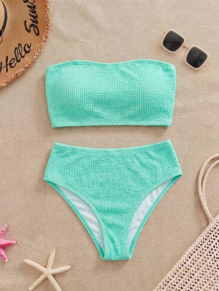 Swim Basics Women's Teal Bandeau Top And Bottom Bikini Set Holiday Beach Holiday Summer Sexy