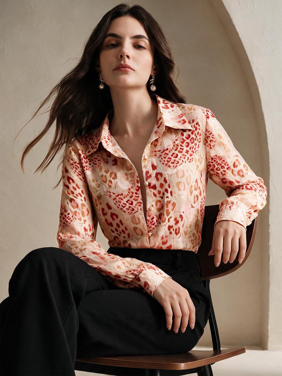 Anewsta 2026 New Women's Autumn Clothing Holiday Outfit Leopard Print Colorful Print Outing Wear Long Sleeve Pretty Blouse Elegant Women's Shirt