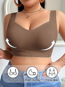 NudeFit Plus Size Women's Seamless Push-Up Lifting Bra With Jelly Strip Soft Support, Wire-Free Molded Cup, Side-Smoothing Comfortable Minimalist Everyday Bra, 1pc - Coffee Brown - View 7