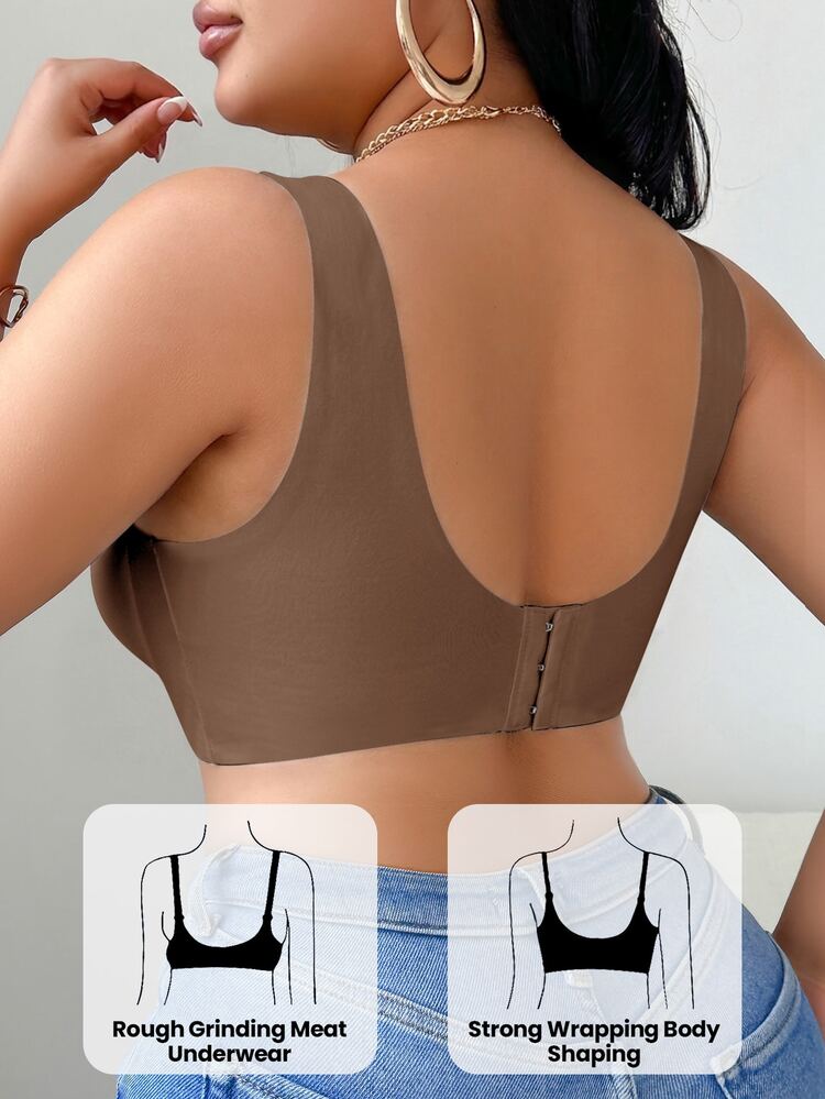 NudeFit Plus Size Women's Seamless Push-Up Lifting Bra With Jelly Strip Soft Support, Wire-Free Molded Cup, Side-Smoothing Comfortable Minimalist Everyday Bra, 1pc - Coffee Brown - View 2