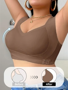 NudeFit Plus Size Women's Seamless Push-Up Lifting Bra With Jelly Strip Soft Support, Wire-Free Molded Cup, Side-Smoothing Comfortable Minimalist Everyday Bra, 1pc - Coffee Brown - View 4