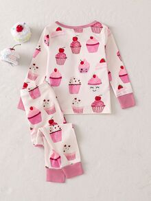 [5 Sets Randomly Sent 1 Set]Baby Girls Long Sleeve Long Pants Cute Dessert Cake Star Moon Koala Unicorn Rabbit Cow Popular Pattern Print Fabric Comfortable Loved By Many Sweet Girls Sleepwear Loungewear - Multicolor - View 3