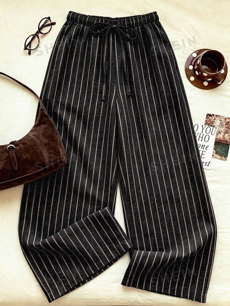 Comfortcana Women's Casual Waist Tie Straight Leg Pants Suitable For Summer - Black - View 6