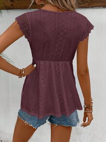 SHEIN Frenchy Women's Solid Deep V Neck Fashionable Short Sleeve T-Shirt Suitable For Summer Casual - Dusty Purple - View 2