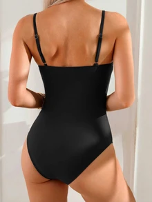 Swim Lushoire Women's One-Piece Swimsuit, Spring/Summer Bodysuit Swimwear One Piece Swimsuit Women Full Coverage - Black - View 2