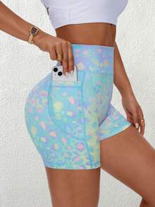 SHEIN Sports 3pcs Leopard & Gingham Print High Waist Sports Shorts - Multicolor - View 5