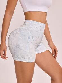 SHEIN Sports 3pcs Leopard & Gingham Print High Waist Sports Shorts - Multicolor - View 4