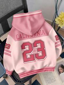 SHEIN EZwear Sudadera con cremallera, cordón y gráfico de letras en bloques de color - Multicolor - Ver 2
