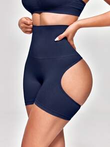 SHAPORA Women's Solid Color High Waist Casual Daily Wear Shaping Shorts - Blue - View 2
