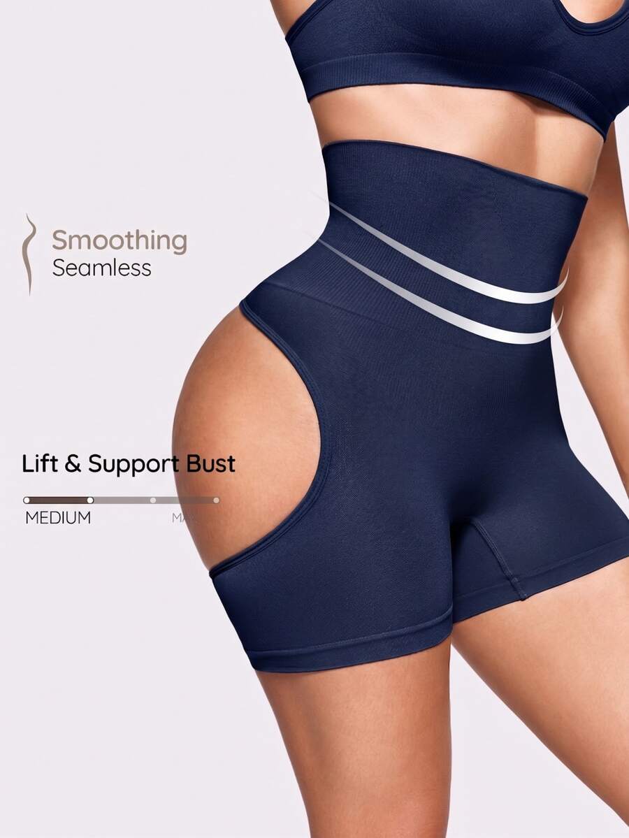 SHAPORA Women's Solid Color High Waist Casual Daily Wear Shaping Shorts - Blue - View 1