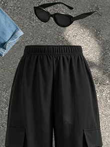 SHEIN 2件組青少年男孩休閒酷風英文標語印花時尚圓領短袖T恤與寬腿工裝褲套裝，適合假期派對、春夏穿著，舒適易穿，夏季必備時尚休閒穿搭，春夏街頭風，開學季與戶外活動適用 - 彩色 - 查看 4