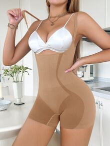SHEIN 1pc Women Seamless Shapewear Romper - Khaki - View 3