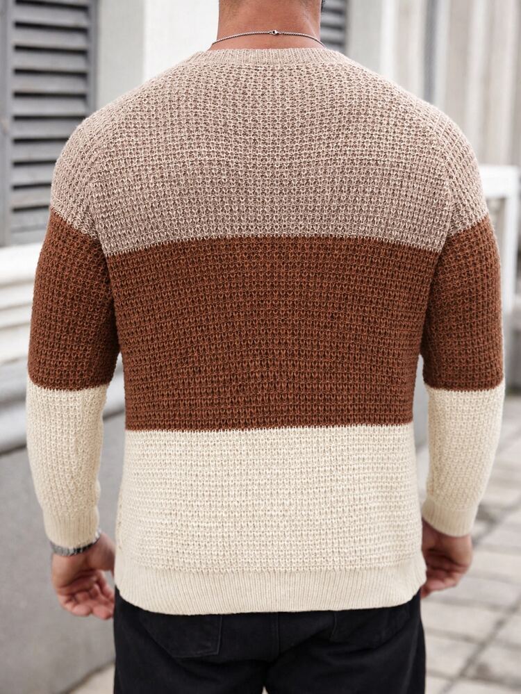 Manfinity CasualKnits Men's Contrast Color Round Neck Raglan Sleeve Casual Sweater - Apricot - View 2