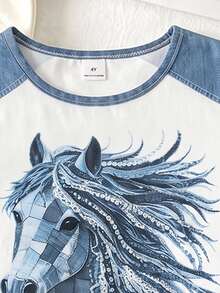 Boys' Fashion Horse Pattern Print Casual Round Neck Short Sleeve T-Shirt And Shorts, Simple, Versatile, Suitable For Daily Wear,School Clothes - Multicolor - View 6