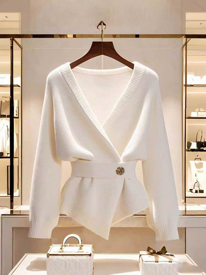 Franclia Nouveau cardigan blanc élégant et polyvalent de haute qualité pour femmes, pour l'automne/hiver