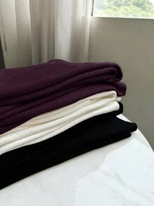 Franclia New Women High Waist Drawstring Casual Straight Leg Pants, Thermal Lined Thick Knit Trousers - Purple - View 6