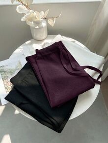Franclia New Women High Waist Drawstring Casual Straight Leg Pants, Thermal Lined Thick Knit Trousers - Purple - View 8