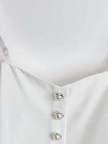 Franclia Women's White Pearl Button Tie Ruffle Hem Camisole - White - View 8