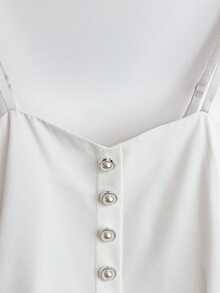 Franclia Women's White Pearl Button Tie Ruffle Hem Camisole - White - View 9