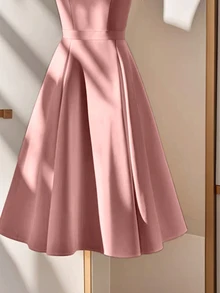 SHEIN Franclia Women Elegant Commuter Solid Color Notched Neck Short Sleeve Midi Dress Softpink Qipao - Pink - View 6