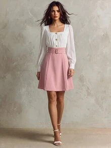 Franclia Women's Elegant Commuter Color Block Lantern Sleeve Dress Fall Cloth For Women - Pink - View 1