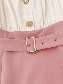 Franclia Women's Elegant Commuter Color Block Lantern Sleeve Dress Fall Cloth For Women - Pink - View 7