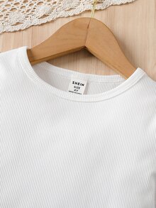 SHEIN 3 件套年轻女孩时尚白色圆领长袖 T 恤 + 串珠粉色西装背心 + 松紧腰阔腿裤，适合日常、休闲、学校、所有季节 - 藍色 - 查看 8