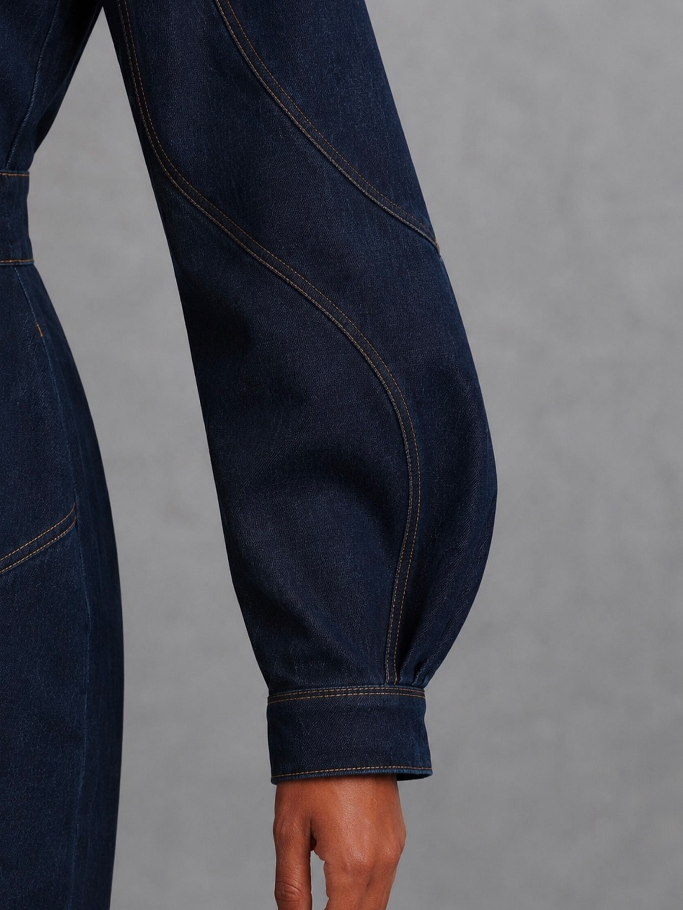 Dark Wash Denim Structured Mini Dress, view 5