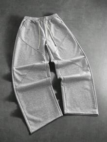 PAVTROS Pantalones de chándal casuales holgados con cintura con cordón y bolsillos de unicolor para hombres - Gris - Ver 3