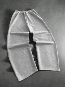 PAVTROS Pantalones de chándal casuales holgados con cintura con cordón y bolsillos de unicolor para hombres - Gris - Ver 2