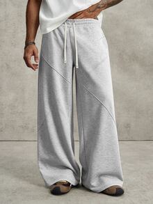 PAVTROS Pantalones de chándal casuales holgados con cintura con cordón y bolsillos de unicolor para hombres - Gris - Ver 1