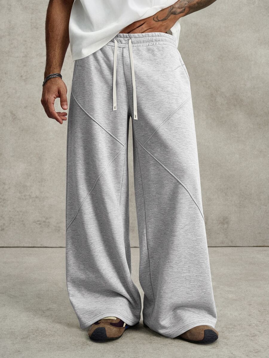 PAVTROS Pantalones de chándal casuales holgados con cintura con cordón y bolsillos de unicolor para hombres - Gris - Ver 1
