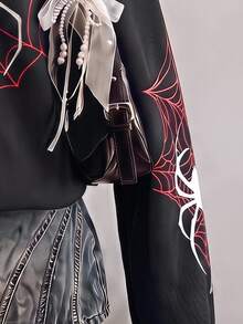 SHEIN EZwear 蜘蛛網印花落肩半拉鍊領運動衫 - 彩色 - 查看 5