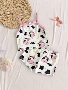 [Randomly Sent 1 Set]Young Girl Cami Tank Top Underwear Set, Fresh Sweet Naughty Rabbit, Cute Koala, Unicorn, Elegant Cake, Adorable Cow, Heart, Star, Moon And Other Pattern Prints - Multicolor - View 3