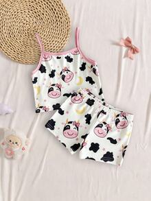 [Randomly Sent 1 Set]Young Girl Cami Tank Top Underwear Set, Fresh Sweet Naughty Rabbit, Cute Koala, Unicorn, Elegant Cake, Adorable Cow, Heart, Star, Moon And Other Pattern Prints - Multicolor - View 2