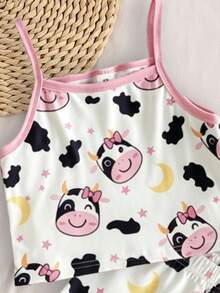 [Randomly Sent 1 Set]Young Girl Cami Tank Top Underwear Set, Fresh Sweet Naughty Rabbit, Cute Koala, Unicorn, Elegant Cake, Adorable Cow, Heart, Star, Moon And Other Pattern Prints - Multicolor - View 6