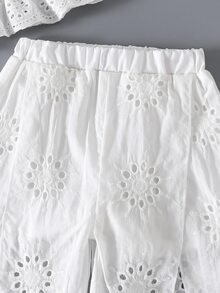 SHEIN Girls Hollow Embroidery Camisole Set, Soft French Sweet Princess Style, Fresh Summer Vibe, Daily Outing Vacation Outfit - White - View 6