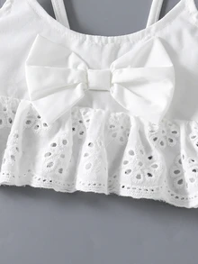 SHEIN Girls Hollow Embroidery Camisole Set, Soft French Sweet Princess Style, Fresh Summer Vibe, Daily Outing Vacation Outfit - White - View 4