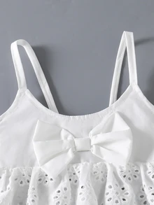 SHEIN Girls Hollow Embroidery Camisole Set, Soft French Sweet Princess Style, Fresh Summer Vibe, Daily Outing Vacation Outfit - White - View 3