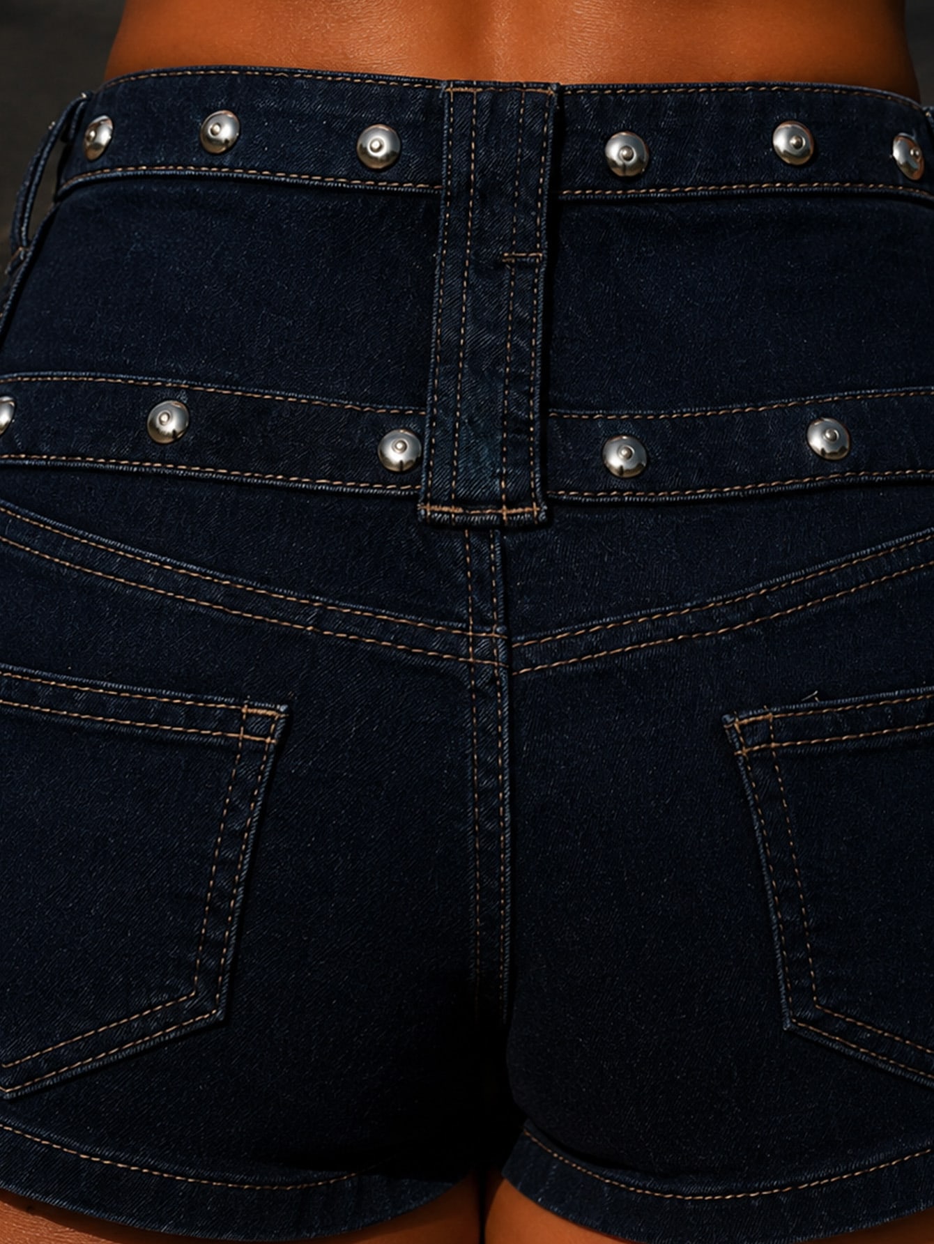 Dark Indigo Denim Studded Hot Shorts Y2K, view 6