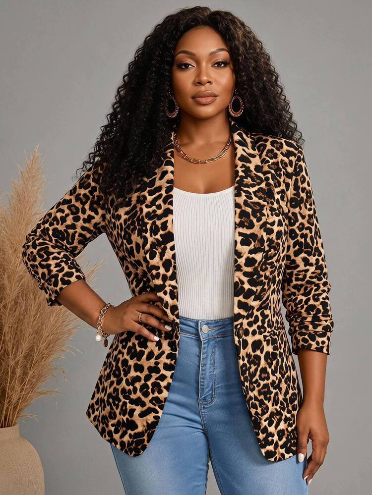 BrightlyHer Blazer Beige Kasual Elegan Ukuran Besar, Cocok untuk Pesta Malam Halloween di Klub atau Liburan - MultiWarna - View 3
