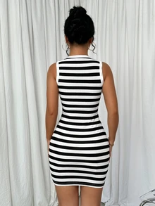 Xyvia Vestido ajustado a rayas sin mangas y mini - Blanco y Negro - Ver 2