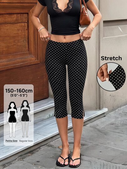 SHEIN PETITE 女款休閒通勤波點印花緊身褲