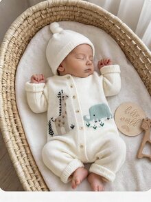 LMoss Kids 男嬰針織秋冬可愛毛衣連身衣 親子套裝 1歲生日 白色可愛款 - 彩色 - 查看 1