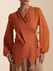 SHEIN Veneréa Women's Solid Color Casual Versatile Daily Wear Shirt - Orange - View 6