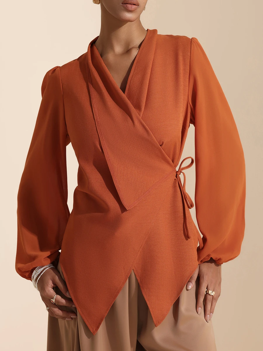 SHEIN Veneréa Women's Solid Color Casual Versatile Daily Wear Shirt - Orange - View 1