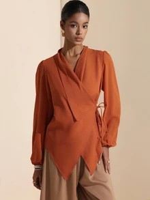 SHEIN Veneréa Women's Solid Color Casual Versatile Daily Wear Shirt - Orange - View 4