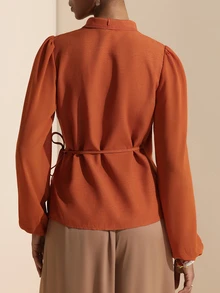 SHEIN Veneréa Women's Solid Color Casual Versatile Daily Wear Shirt - Orange - View 2